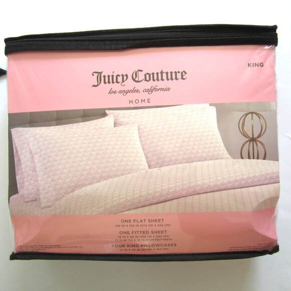 Juicy Couture Crown Pink White King Sheet Set - Picture 2 of 5